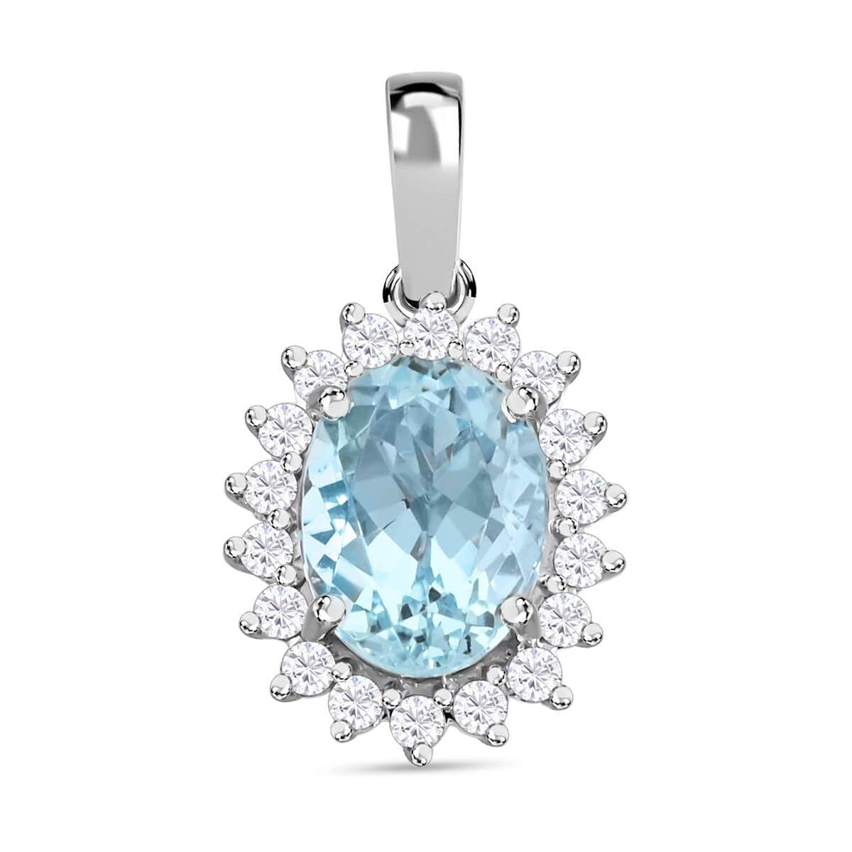 Certified & Appraised Iliana 18K White Gold AAA Santa Maria Aquamarine and SI Diamond Pendant 1.40 ctw image number 0