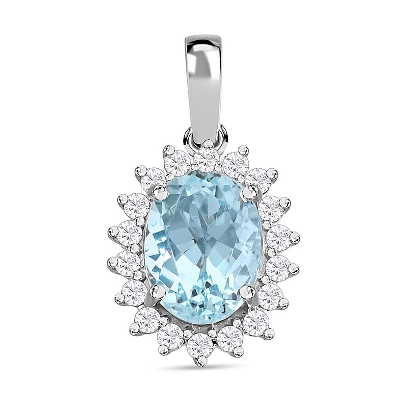 Certified & Appraised Iliana 18K White Gold AAA Santa Maria Aquamarine and SI Diamond Pendant without Chain 1.40 ctw