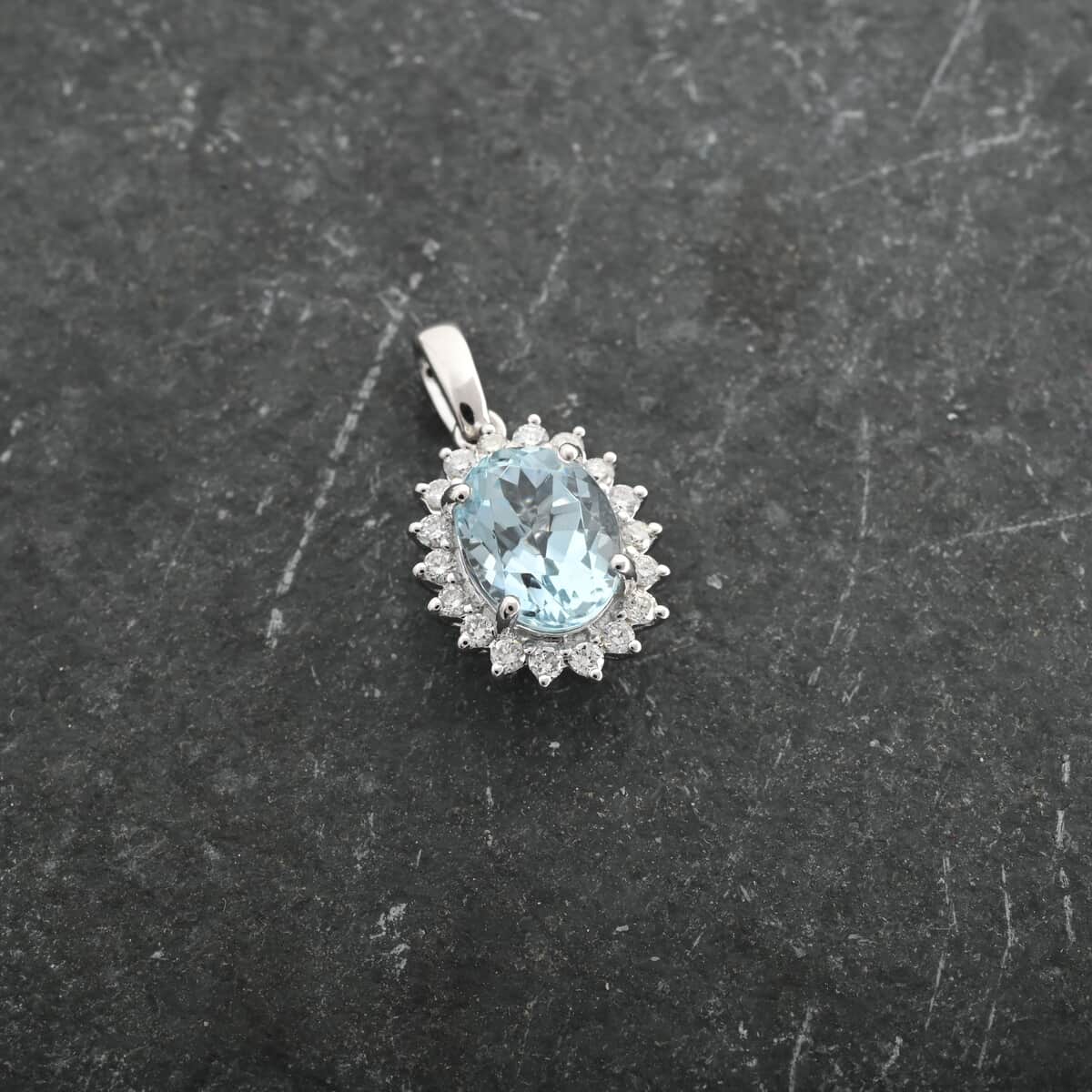 Certified & Appraised Iliana 18K White Gold AAA Santa Maria Aquamarine and SI Diamond Pendant 1.40 ctw image number 1