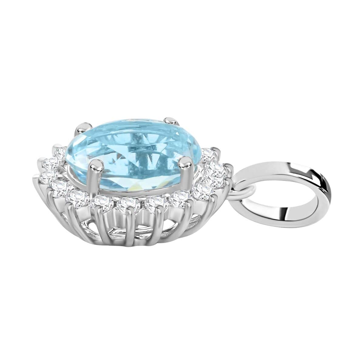 Certified & Appraised Iliana 18K White Gold AAA Santa Maria Aquamarine and SI Diamond Pendant 1.40 ctw image number 3