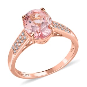 Luxoro 14K Rose Gold AAA Palmeiras Pink Morganite and G-H I2 Diamond Ring (Size 5.0) 2.60 ctw