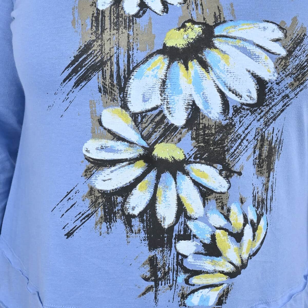 Metropolitan Blue Floral Screen Printed Knit Top - M image number 5