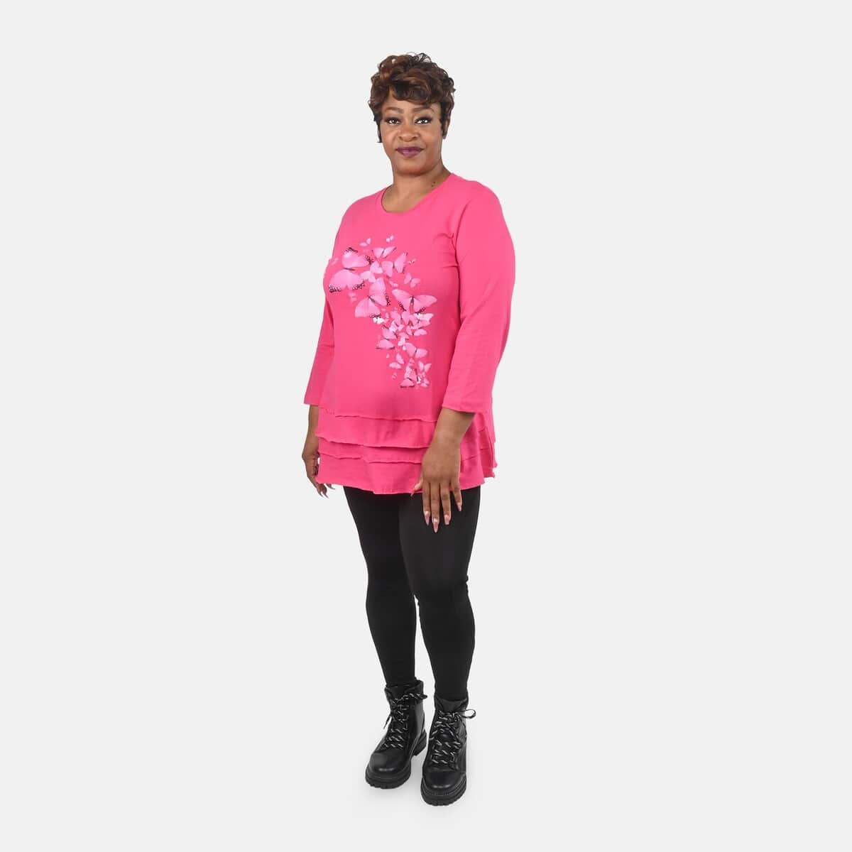 Metropolitan Pink Butterfly Screen Printed Knit Top - XL image number 0