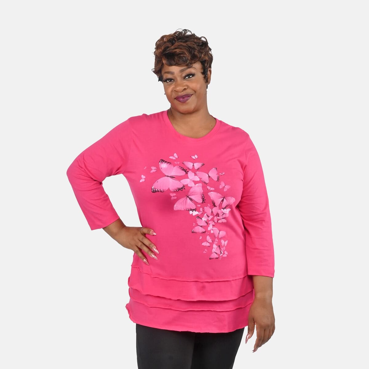 Metropolitan Pink Butterfly Screen Printed Knit Top - 3X image number 3
