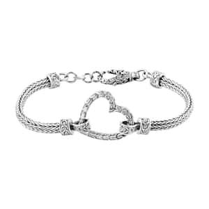 Bali Legacy Sterling Silver Heart Bracelet (6.50 In) 15.85 Grams