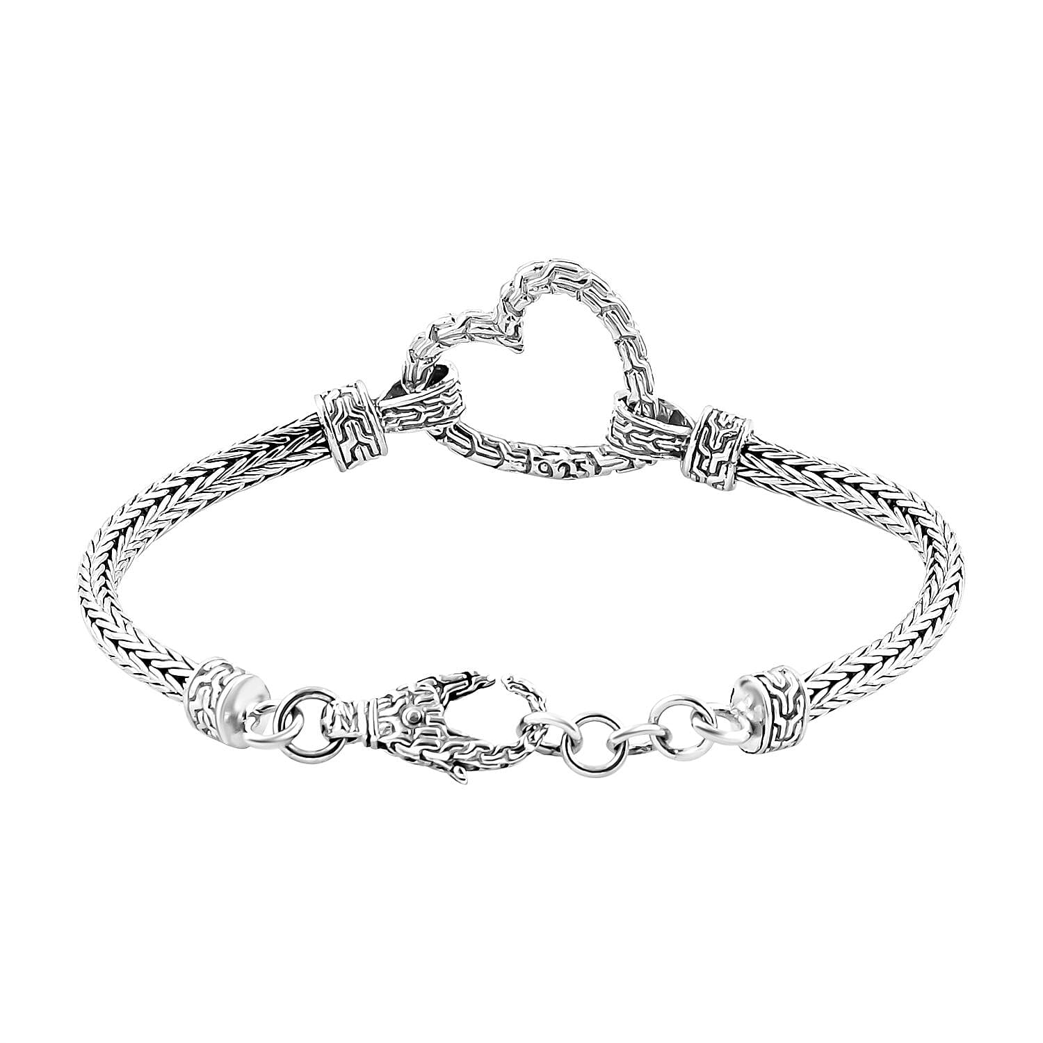 Bali Legacy Sterling Silver Heart Bracelet (6.50 In) 15.85 Grams