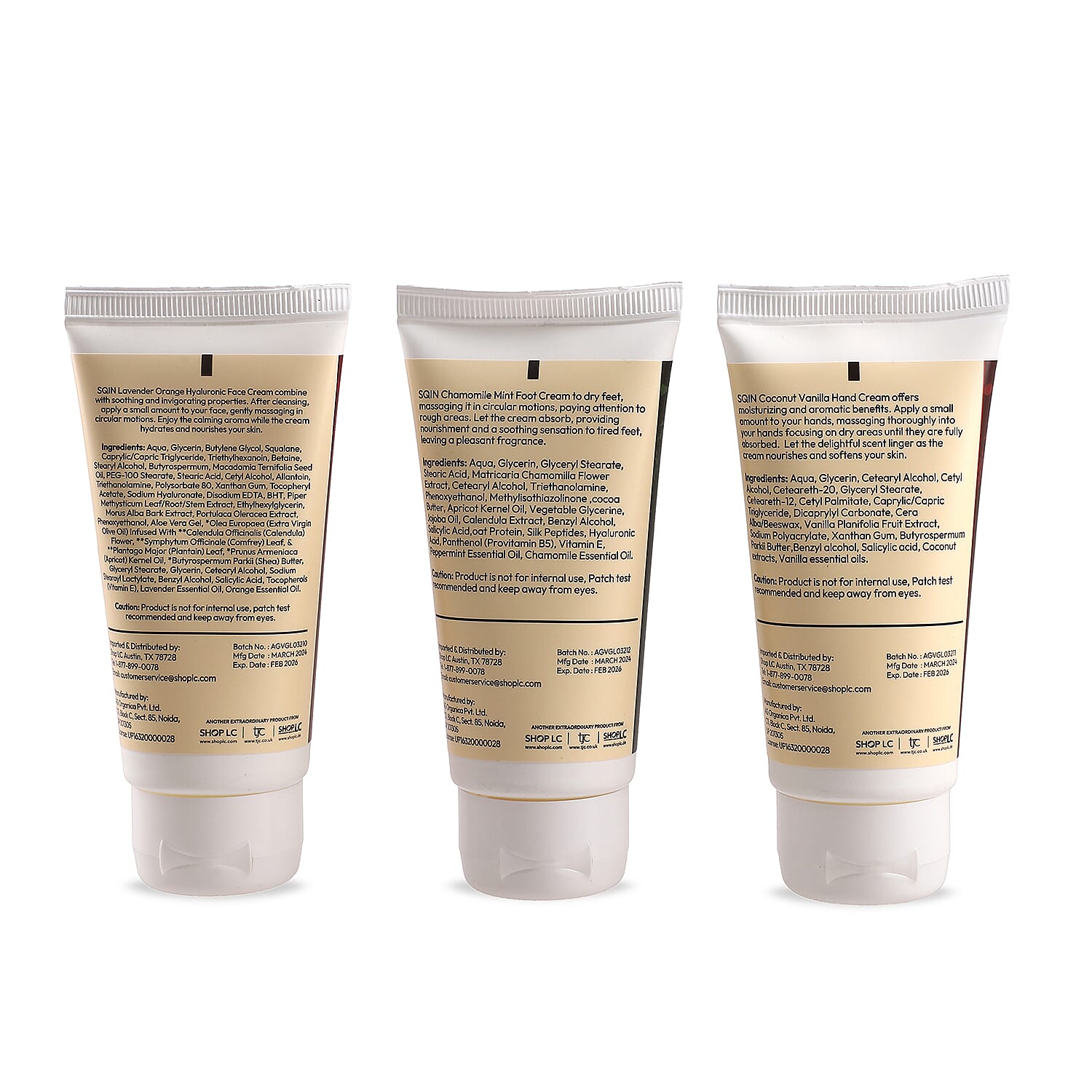 Set of 3 Sqin Botanical Cream- Hand, Face, Foot Cream- 50 ml each
