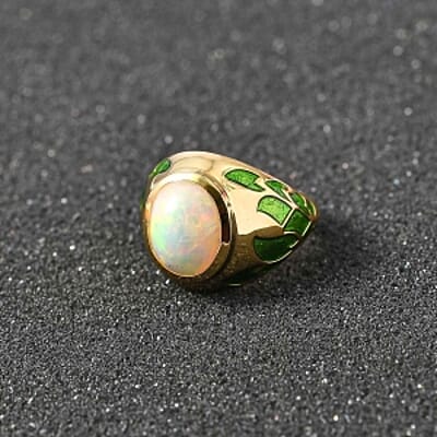 Premium Ethiopian Welo Opal 3.50 ctw Solitaire Ring in Vermeil Yellow Gold Over Sterling Silver (Size 11.5) (9.19 g)