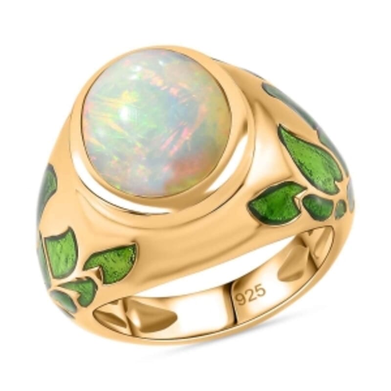 Premium Ethiopian Welo Opal 3.50 ctw Solitaire Ring in Vermeil Yellow Gold Over Sterling Silver (Size 11.5) (9.19 g)