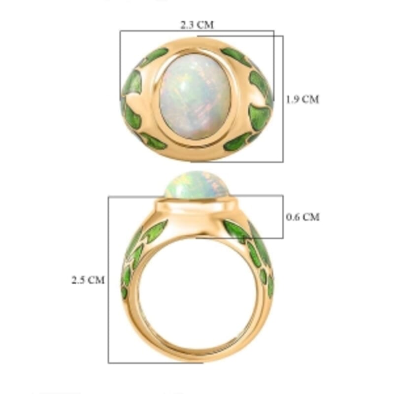 Premium Ethiopian Welo Opal 3.50 ctw Solitaire Ring in Vermeil Yellow Gold Over Sterling Silver (Size 11.5) (9.19 g)