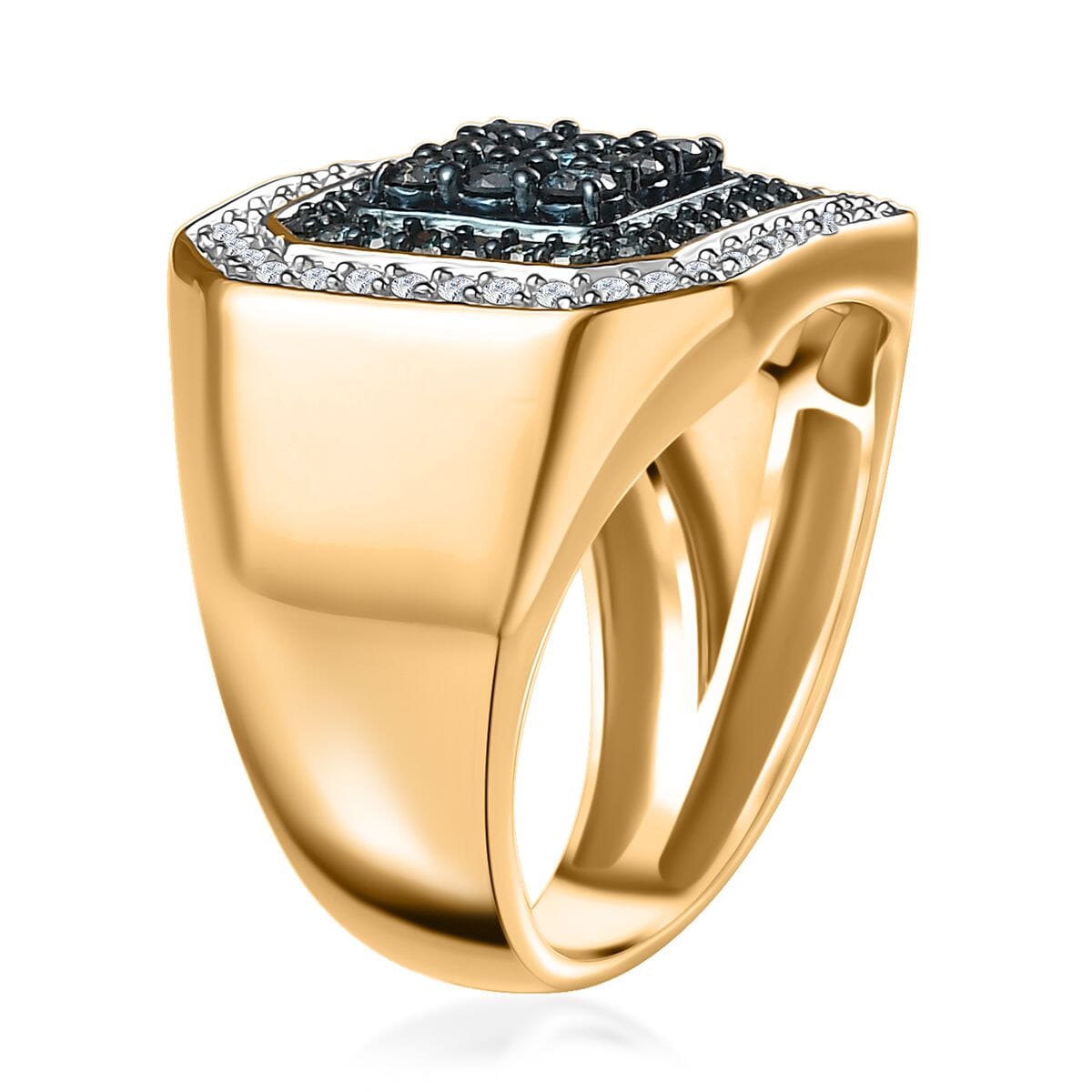Venice Blue Diamond (I2-I3), Diamond Men's Ring in Vermeil YG Over Sterling Silver (Size 10.0) 1.05 ctw image number 3