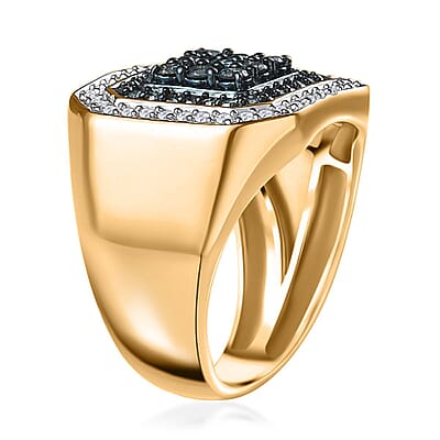 D'Joy Venice Blue Diamond I2-I3 and Diamond 1.00 ctw Men's Ring in Vermeil Yellow Gold Over Sterling Silver (Size 10.0)