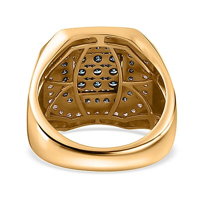 D'Joy Venice Blue Diamond I2-I3 and Diamond 1.00 ctw Men's Ring in Vermeil Yellow Gold Over Sterling Silver (Size 10.0)