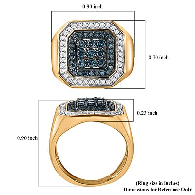 D'Joy Venice Blue Diamond I2-I3 and Diamond 1.00 ctw Men's Ring in Vermeil Yellow Gold Over Sterling Silver (Size 10.0)
