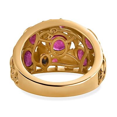 African Ruby and Kanchanaburi Blue Sapphire 2.32 ctw Ring in 18K YG RG Over Sterling Silver (Size 9.0)