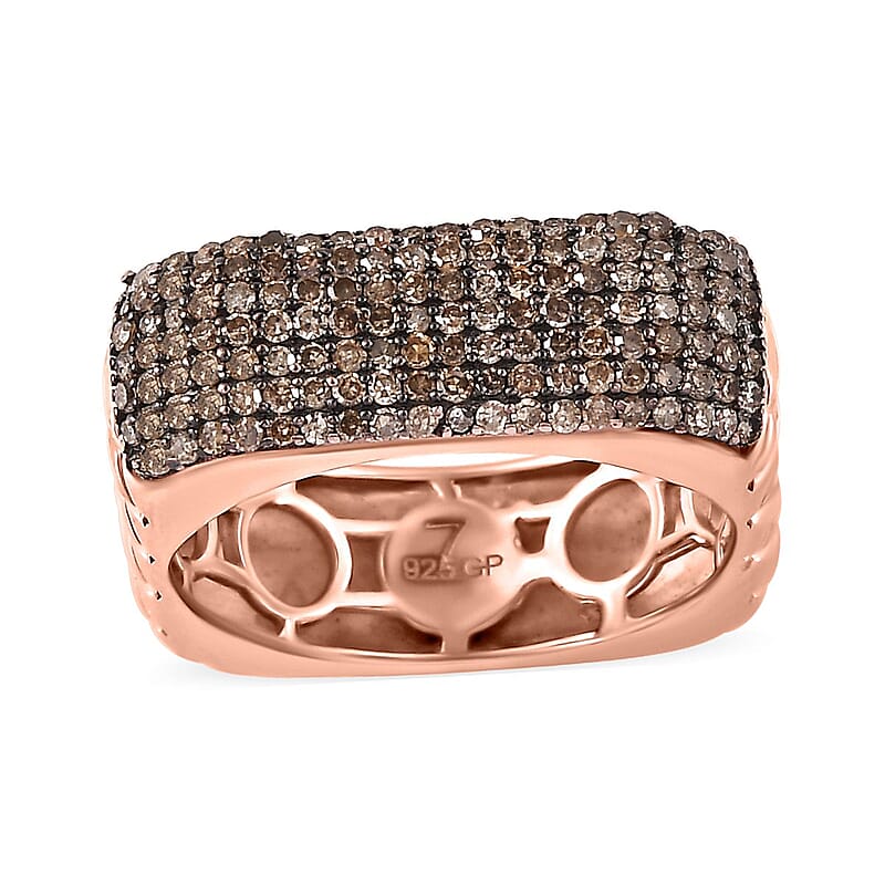 GP Royal Art Deco Collection Natural Champagne Diamond Ring in Vermeil Rose Gold Over Sterling Silver (Size 10.0) 0.75 ctw