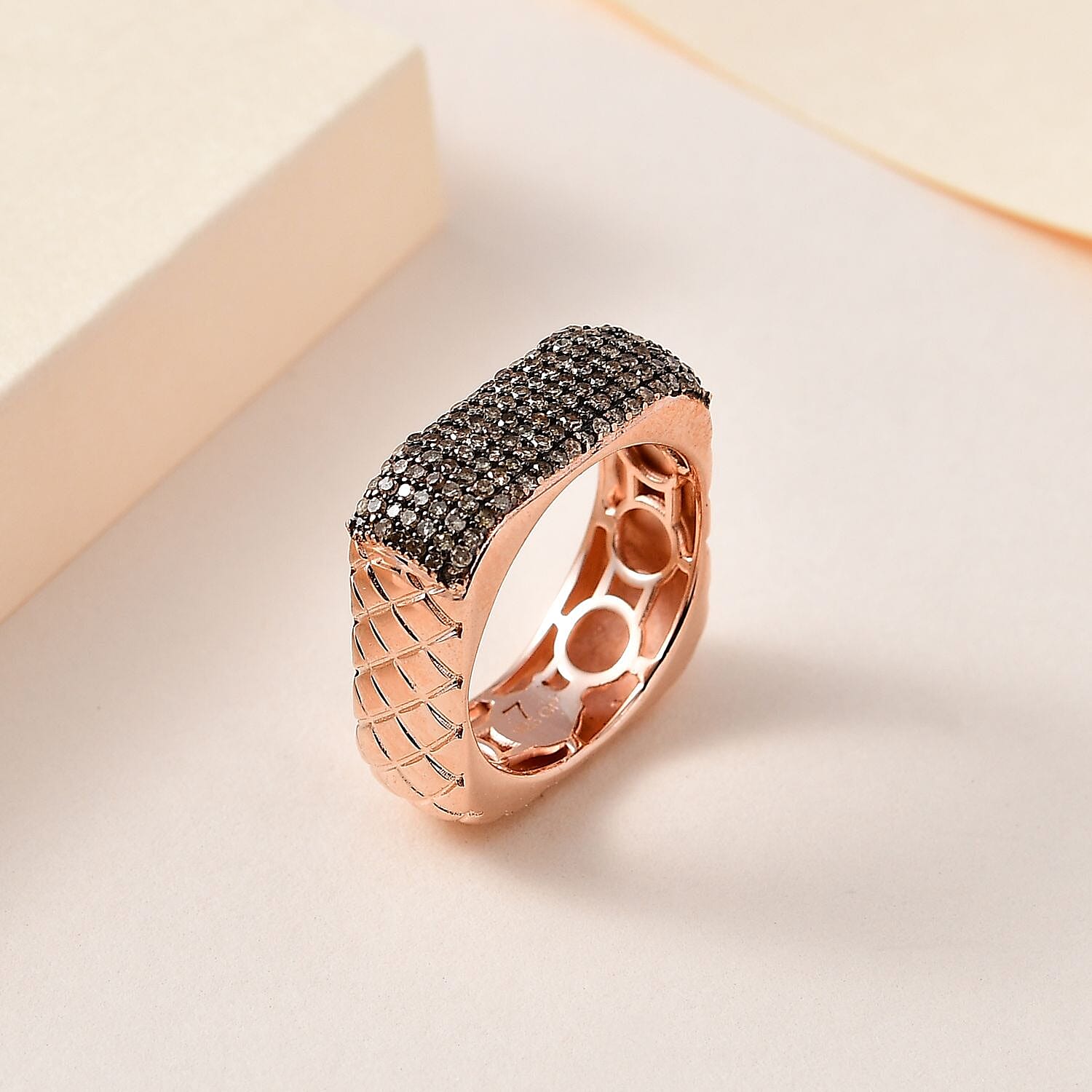 GP Royal Art Deco Collection Natural Champagne Diamond Ring in Vermeil Rose Gold Over Sterling Silver (Size 10.0) 0.75 ctw