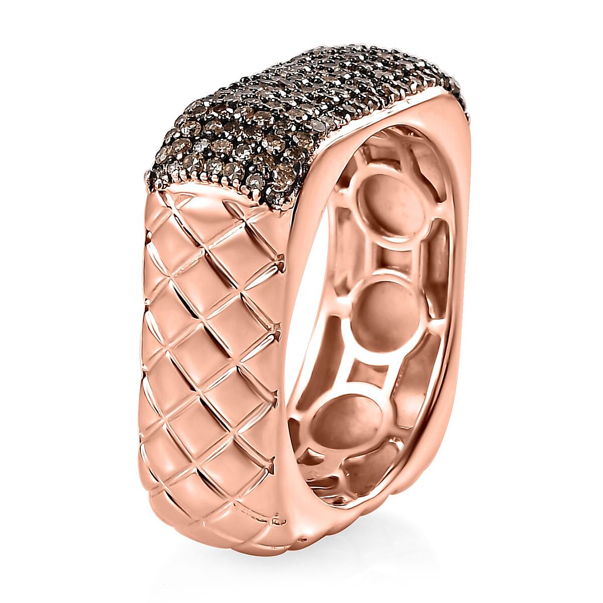 GP Royal Art Deco Collection Natural Champagne Diamond Ring in Vermeil Rose Gold Over Sterling Silver (Size 10.0) 0.75 ctw