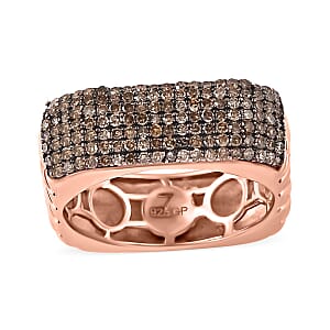 GP Royal Art Deco Collection Natural Champagne Diamond Ring in Vermeil Rose Gold Over Sterling Silver (Size 8.0) 0.75 ctw