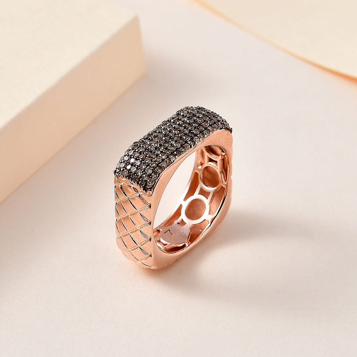 GP Royal Art Deco Collection Natural Champagne Diamond Ring in Vermeil Rose Gold Over Sterling Silver (Size 8.0) 0.75 ctw image number 1
