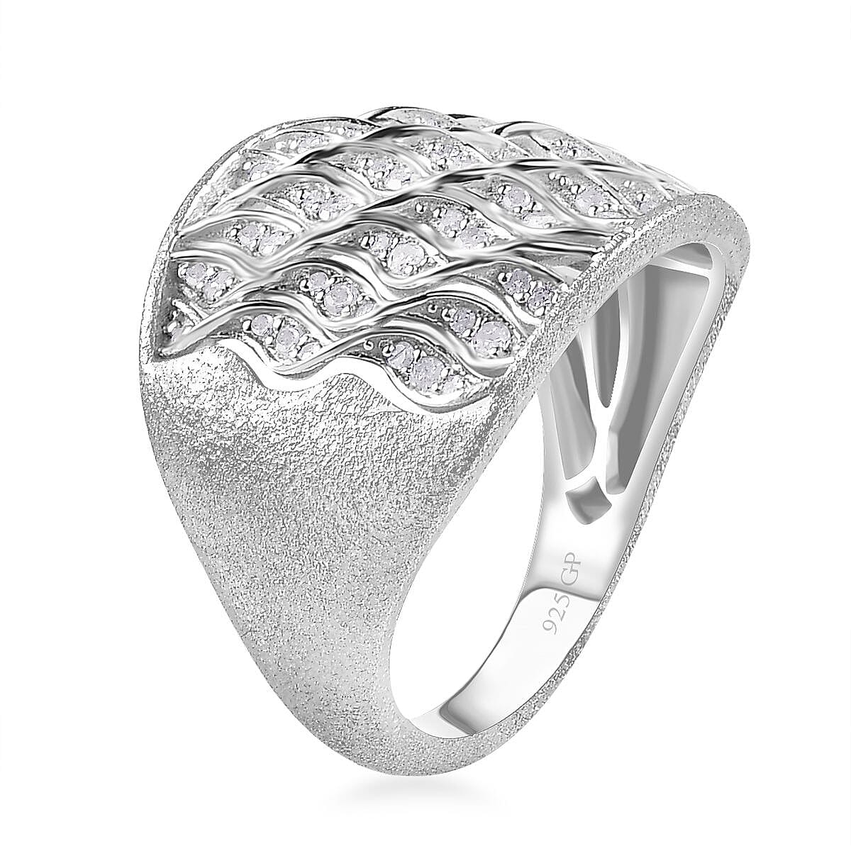 GP Royal Art Deco Collection Diamond Ring in Platinum Over Sterling Silver (Size 10.0) 0.50 ctw