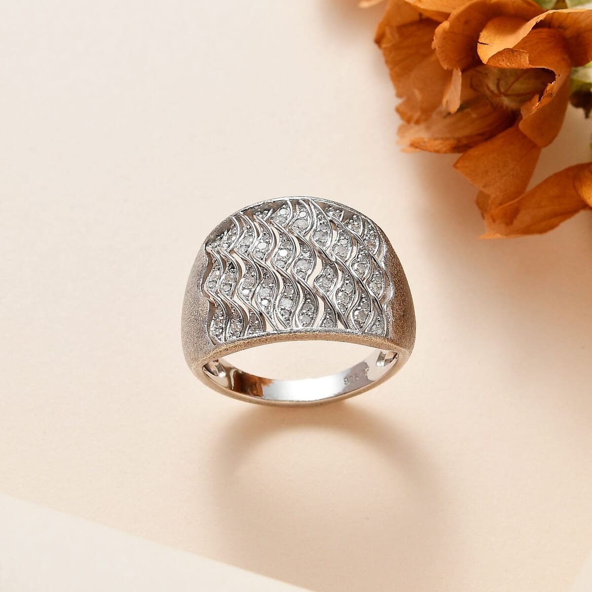 GP Royal Art Deco Collection Diamond Ring in Platinum Over Sterling Silver (Size 8.0) 0.50 ctw image number 1
