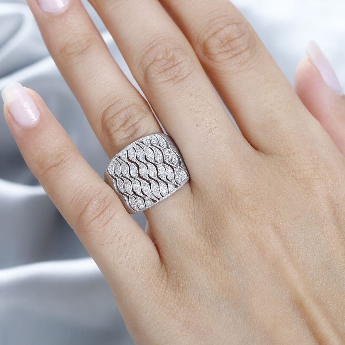 GP Royal Art Deco Collection Diamond Ring in Platinum Over Sterling Silver (Size 8.0) 0.50 ctw image number 2