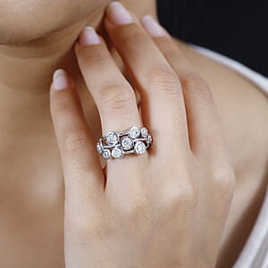 Moissanite Ring in Platinum Over Sterling Silver (Size 7.0) 1.50 ctw