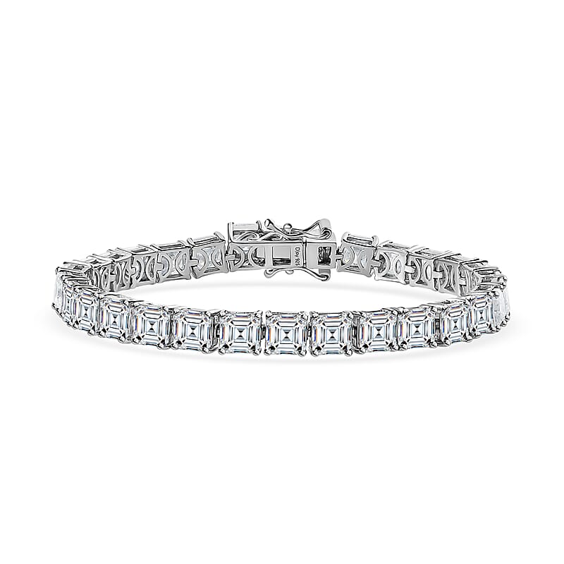 Asscher Cut Moissanite Tennis Bracelet in Platinum Over Sterling Silver (6.50 In) 17.50 ctw