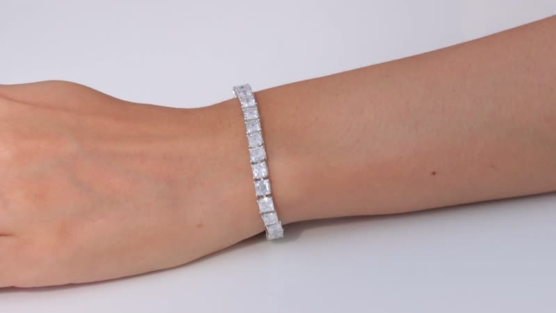 Asscher Cut Moissanite Tennis Bracelet in Platinum Over Sterling Silver (6.50 In) 17.50 ctw