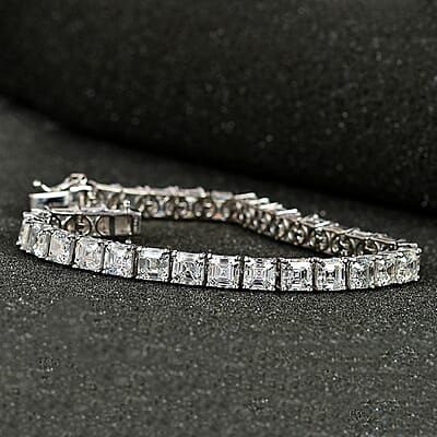 Asscher Cut Moissanite Tennis Bracelet in Platinum Over Sterling Silver (6.50 In) 17.50 ctw