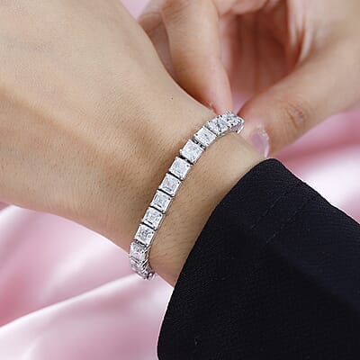 Asscher Cut Moissanite Tennis Bracelet in Platinum Over Sterling Silver (6.50 In) 17.50 ctw