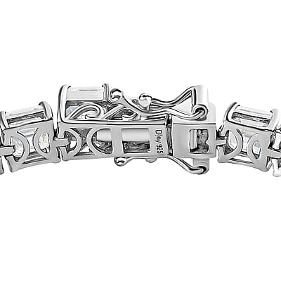 Asscher Cut Moissanite Tennis Bracelet in Platinum Over Sterling Silver (6.50 In) 17.50 ctw