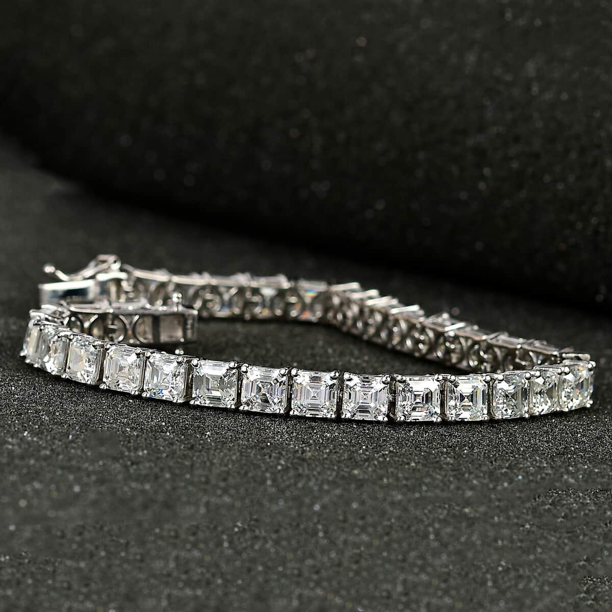 Asscher Cut Moissanite Tennis Bracelet in Platinum Over Sterling Silver (7.25 In) 19.40 ctw image number 1