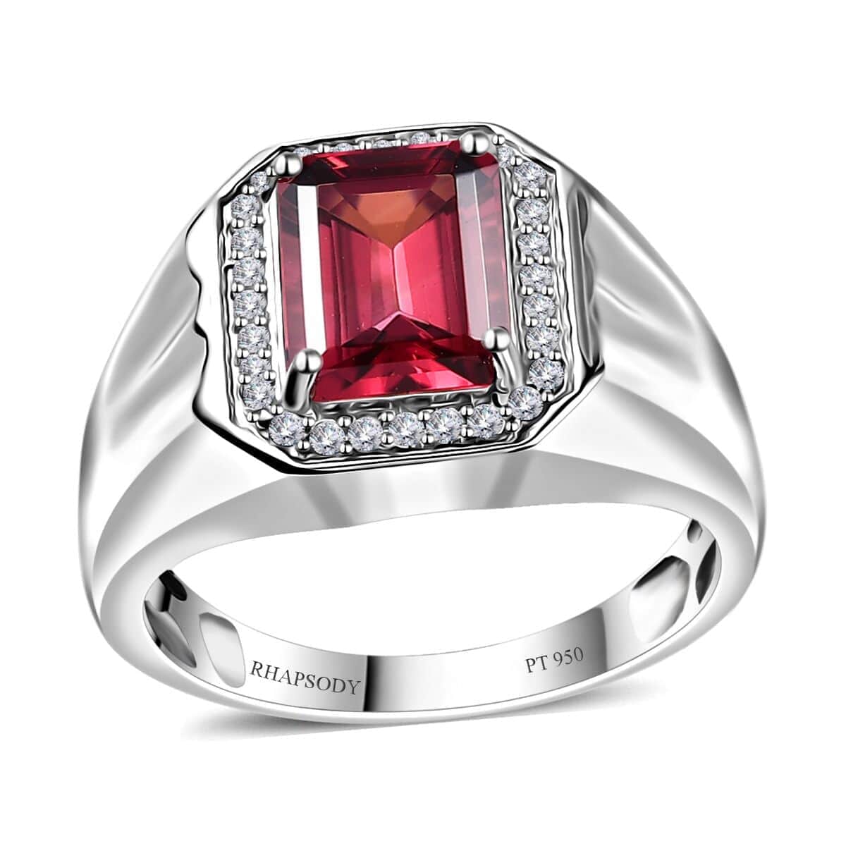 Rhapsody 950 Platinum AAAA Ofiki Rubellite, Diamond (E-F, VS2) (0.20 cts) Men's Ring (Size 9.0) 3.35 ctw image number 0