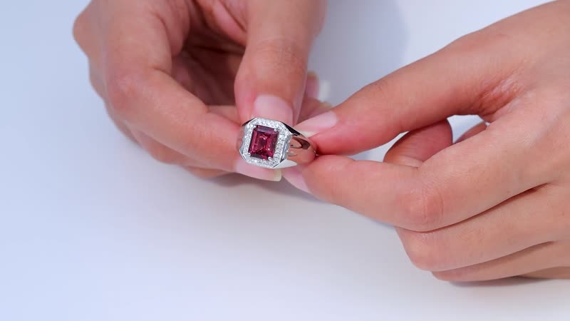 Rhapsody 950 Platinum AAAA Ofiki Rubellite, Diamond (E-F, VS2) (0.20 cts) Men's Ring (Size 9.0) 3.35 ctw