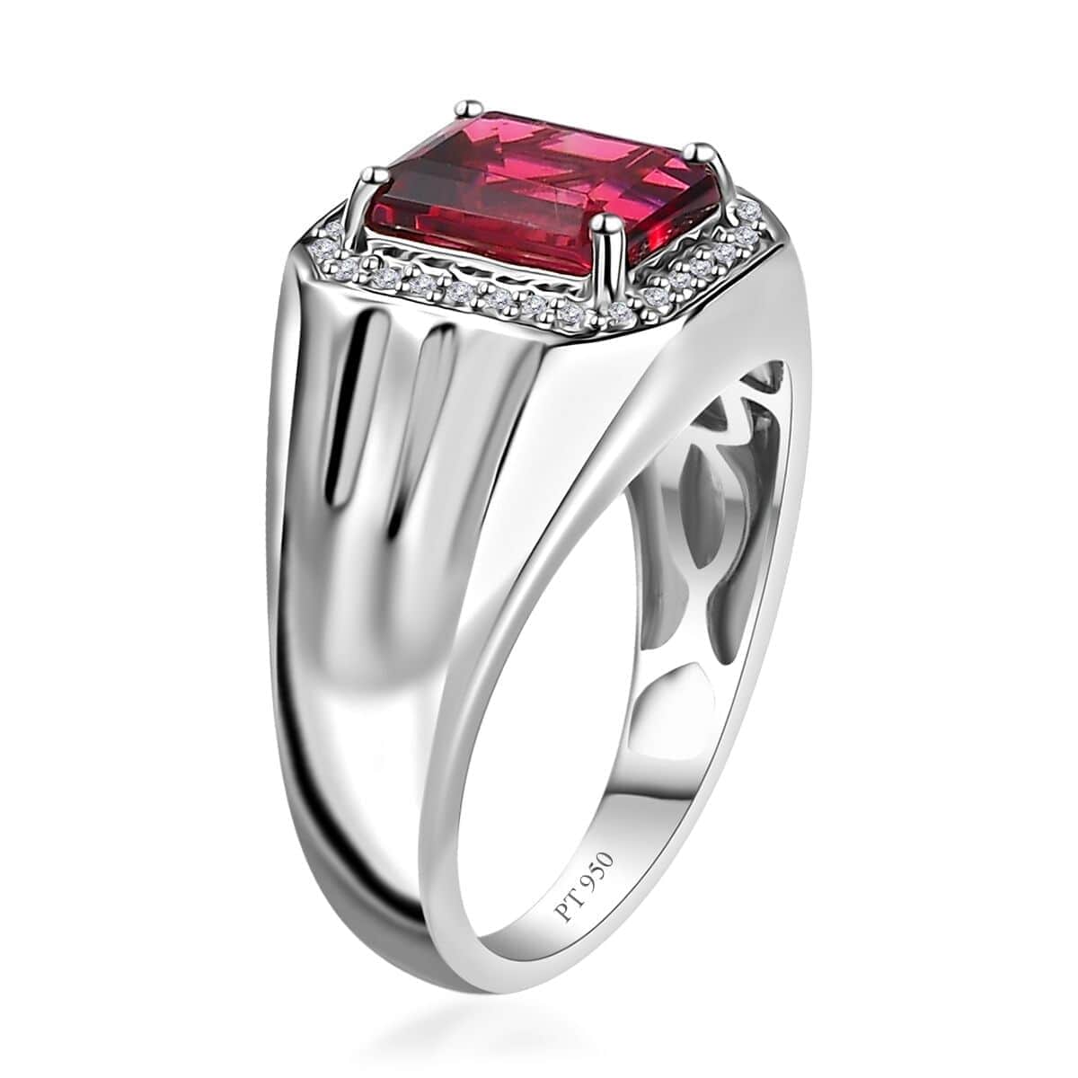 Rhapsody 950 Platinum AAAA Ofiki Rubellite, Diamond (E-F, VS2) (0.20 cts) Men's Ring (Size 9.0) 3.35 ctw image number 3