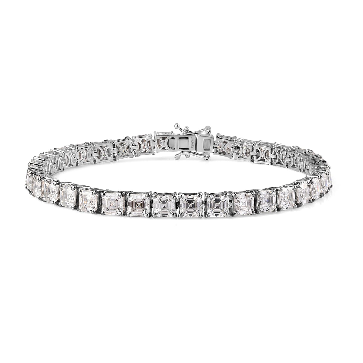 Asscher Cut Moissanite Tennis Bracelet in Platinum Over Sterling Silver (8.00 In) 22.00 ctw image number 0