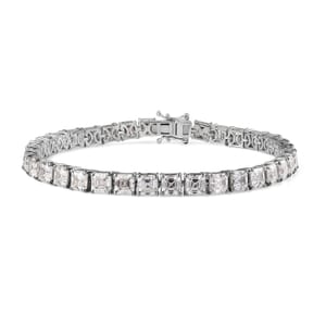 Asscher Cut Moissanite Tennis Bracelet in Platinum Over Sterling Silver (8.00 In) 22.00 ctw