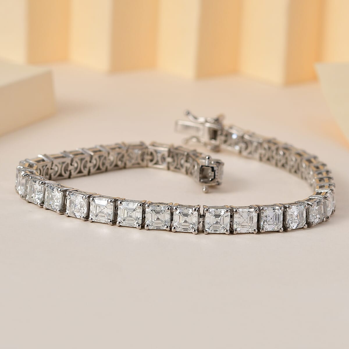 Asscher Cut Moissanite Tennis Bracelet in Platinum Over Sterling Silver (8.00 In) 22.00 ctw image number 1