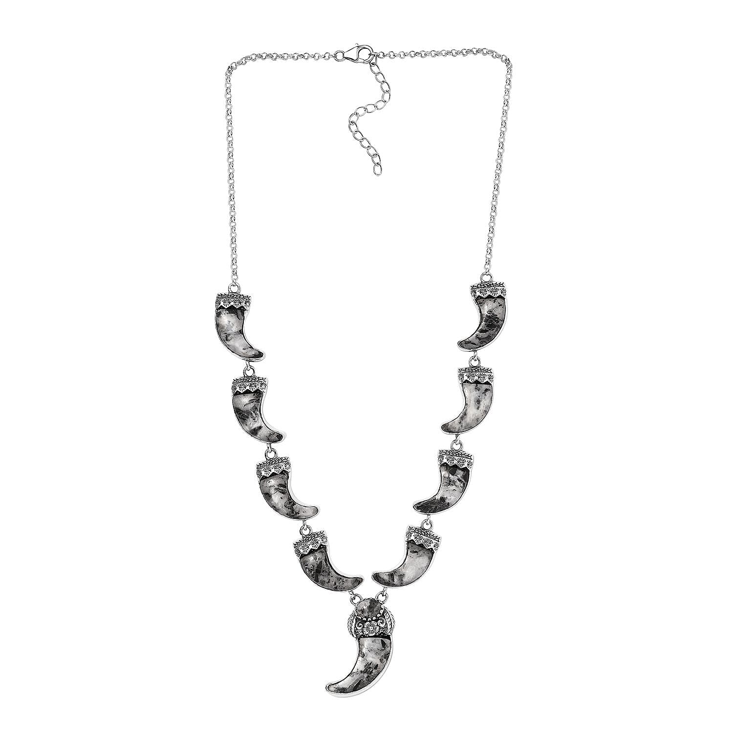 Artisan Crafted White Buffalo Bear Claw Necklace 18-20 Inches in Sterling Silver 64.40 ctw
