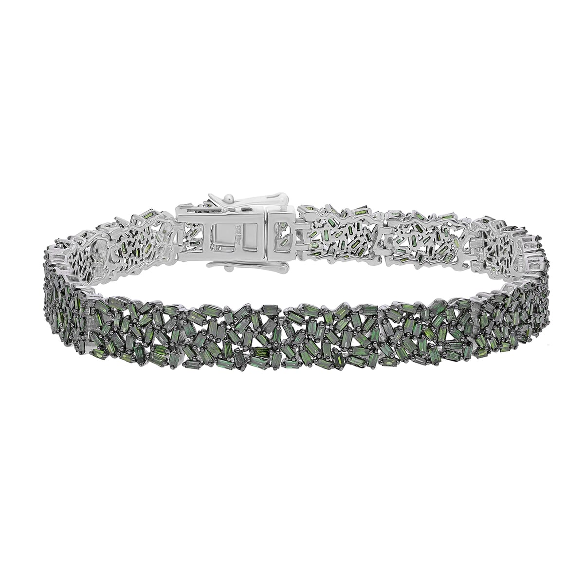 Green Diamond Bracelet in Platinum Over Sterling Silver (7.25 In) 5.00 ctw image number 0