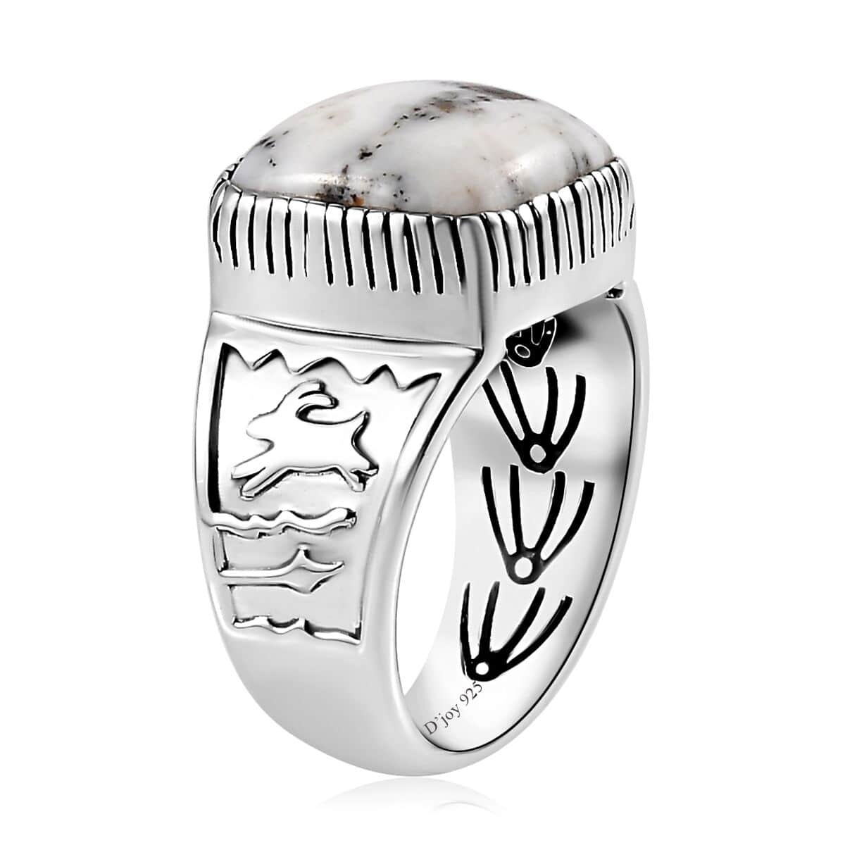 Artisan Crafted White Buffalo Solitaire Ring in Sterling Silver (Size 10.0) 8.40 ctw image number 3