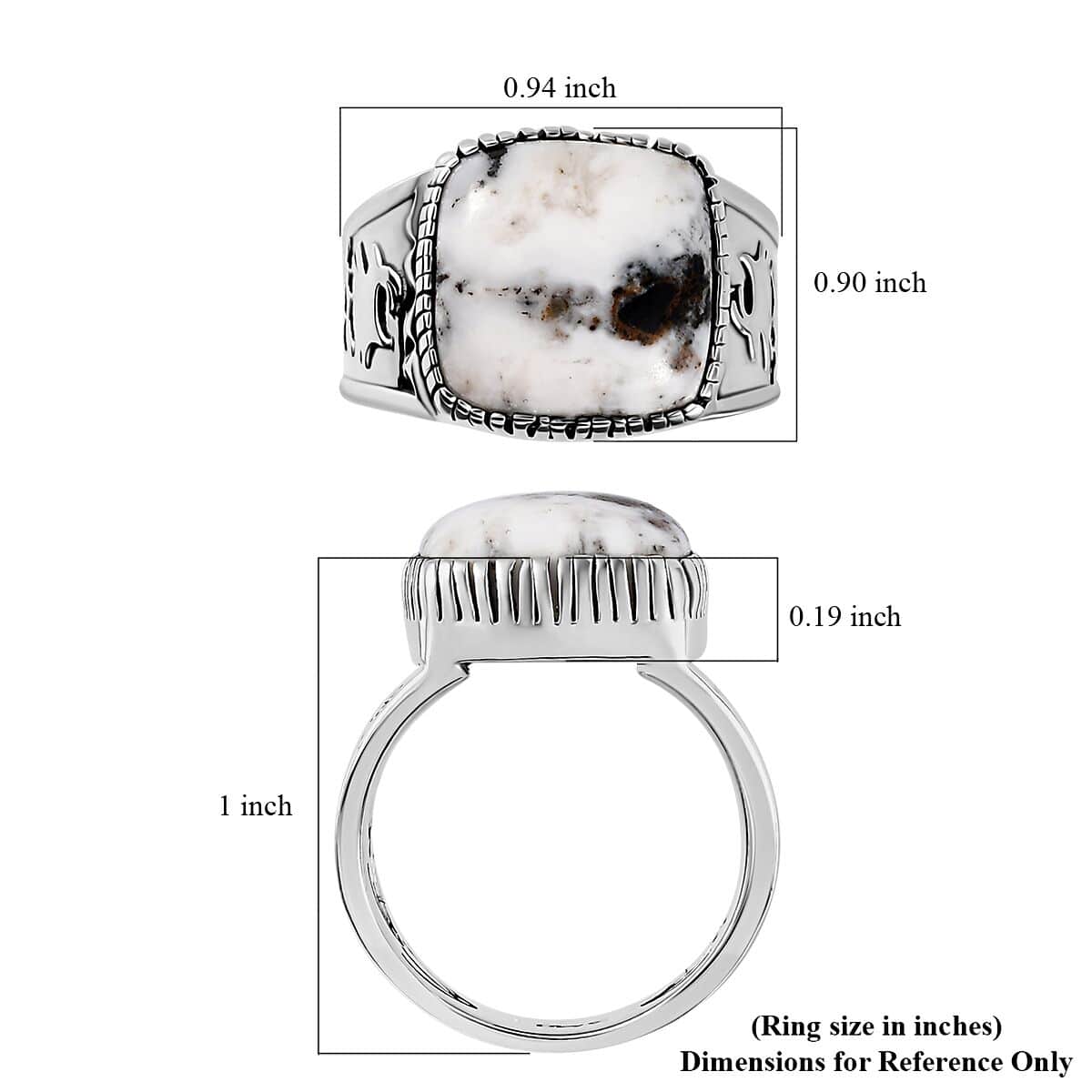 Artisan Crafted White Buffalo Solitaire Ring in Sterling Silver (Size 10.0) 8.40 ctw image number 5