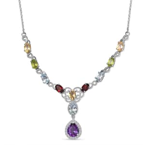 Multi Gemstone Necklace 18-20 Inches in Platinum Over Sterling Silver 7.50 ctw