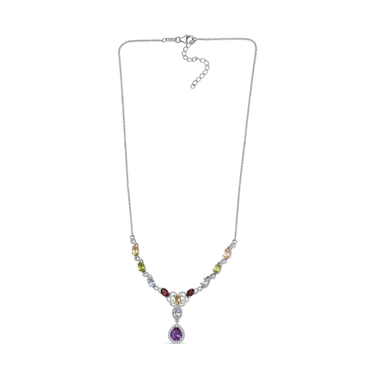 Multi Gemstone Necklace 18-20 Inches in Platinum Over Sterling Silver 7.50 ctw image number 3