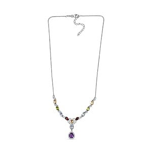 Multi Gemstone Necklace 18-20 Inches in Platinum Over Sterling Silver 7.50 ctw