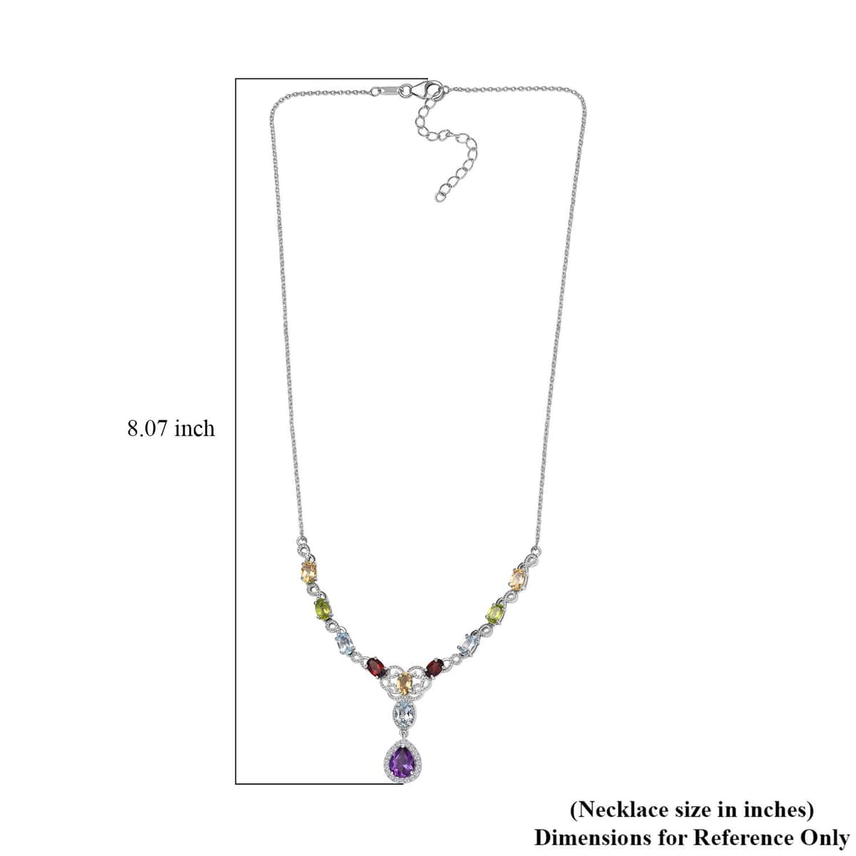 Multi Gemstone Necklace 18-20 Inches in Platinum Over Sterling Silver 7.50 ctw image number 5