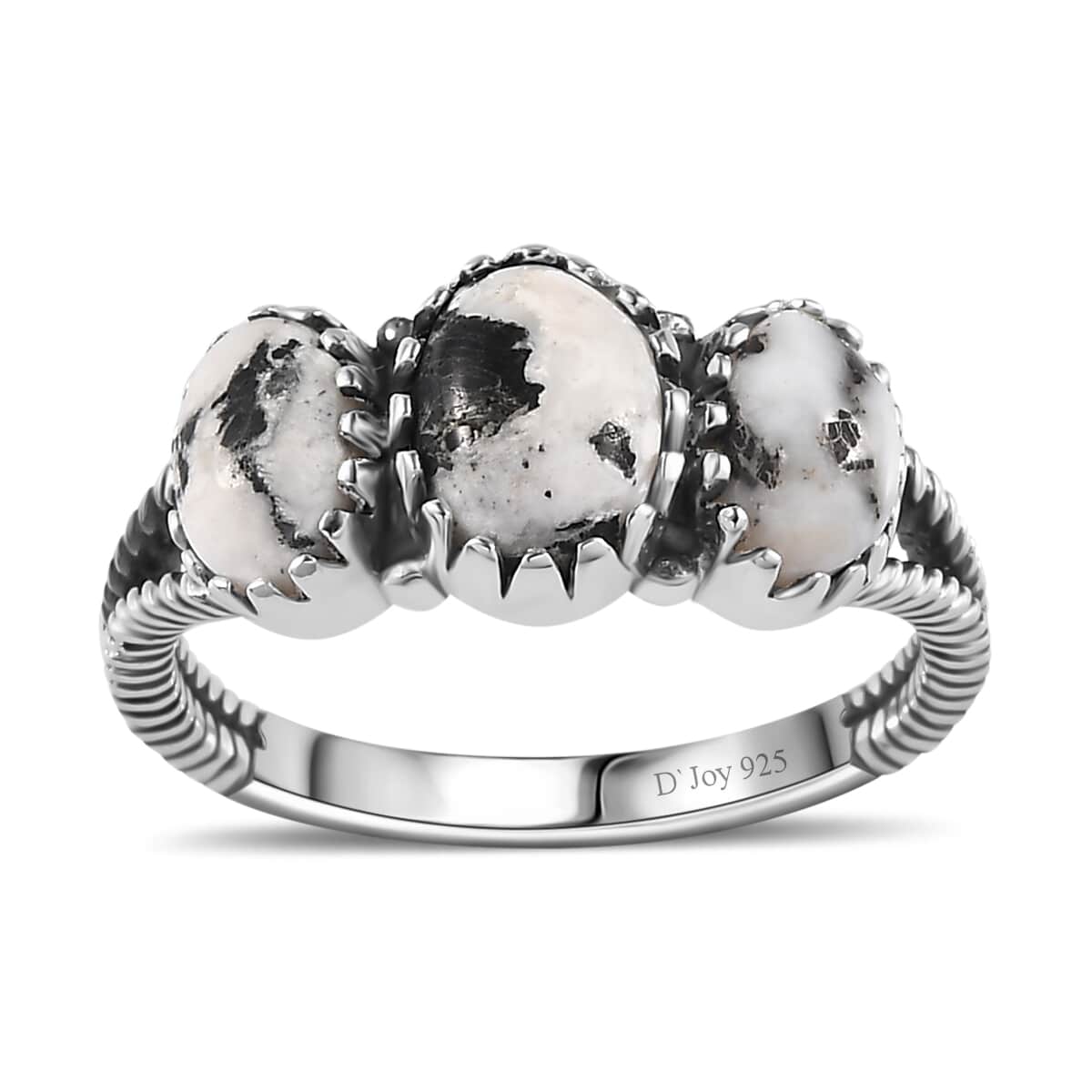 Artisan Crafted White Buffalo 3 Stone Ring in Sterling Silver (Size 10.0) 1.90 ctw image number 0