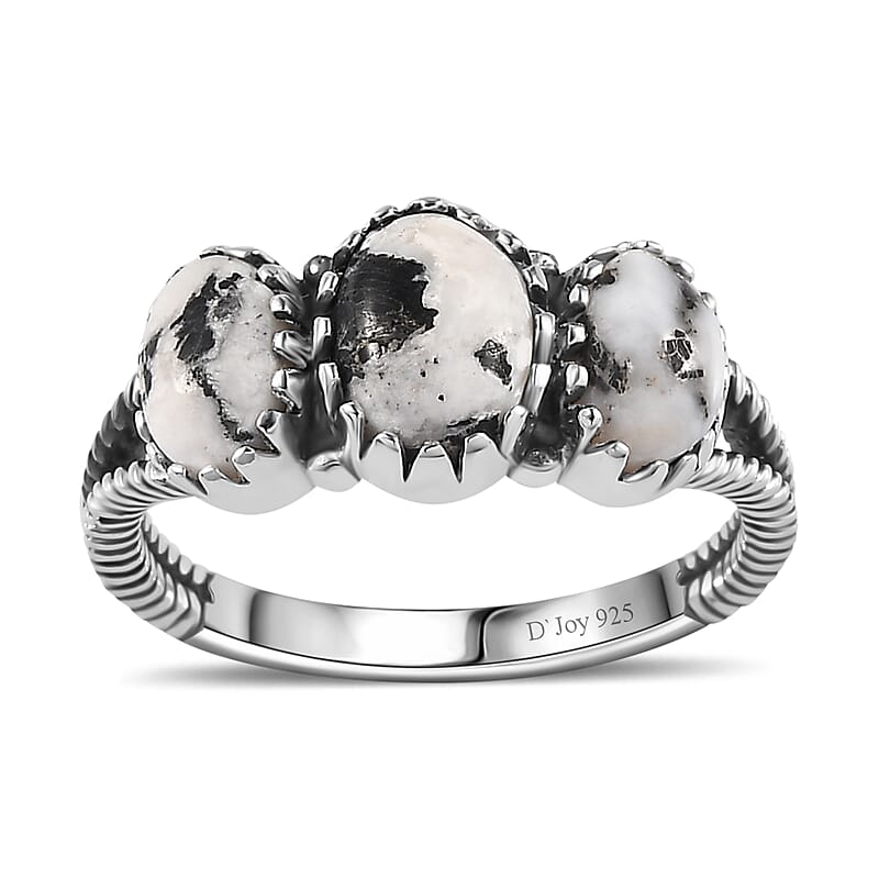 Artisan Crafted White Buffalo 3 Stone Ring in Sterling Silver (Size 10.0) 1.90 ctw
